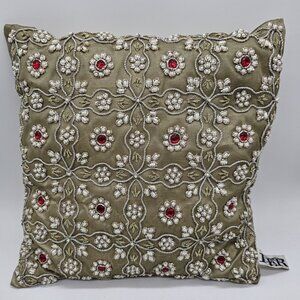 ITR Beaded Embellished Boho 12x12" Silk Toss Pillow Spring Indie Glam